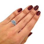 Blue Princess Cut Diamond Engagement Ring Set with 1 1/2 TDW in Yaffie White Gold