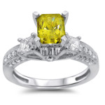 Radiant White and Yellow 3-Stone Diamond Ring with 1 1/2ct White Gold Sparkle (Yaffie)