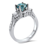 Blue Diamond 3-Stone Engagement Ring with 1 1/2ct TDW in White Gold by Yaffie