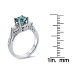 Blue Diamond 3-Stone Engagement Ring with 1 1/2ct TDW in White Gold by Yaffie