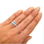 3-Stone Blue Diamond Engagement Ring from Yaffie: 1 1/2ct Total Diamond Weight, White Gold