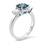 Blue and White 3-stone Engagement Ring with 1 1/2ct TDW in Yaffie White Gold