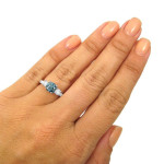 Blue and White 3-stone Engagement Ring with 1 1/2ct TDW in Yaffie White Gold