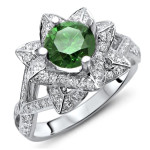 Lotus Flower Engagement Ring with 1 1/2ct TDW Green Diamond in Yaffie White Gold
