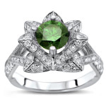 Green Diamond Lotus Flower Engagement Ring with Yaffie White Gold and 1.5ct TDW