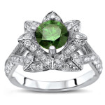 Radiant Yaffie Lotus Flower Engagement Ring with Rare Green Diamond