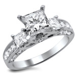 3-Stone Princess-cut Diamond Engagement Ring - Yaffie White Gold 1 1/2ct Total Diamond Weight