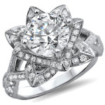 Lotus Bloom Diamond Engagement Ring in White Gold with 1 1/2ct TDW Round-cut Diamonds by Yaffie
