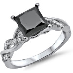 Custom Made White Gold Black Princess-cut Diamond Engagement Ring 1 1/3ct TDW by Yaffie ™