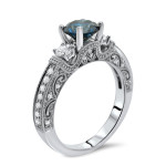 Blue and White Diamond Engagement Ring with 1 1/4ct TDW in Yaffie White Gold