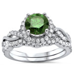 Green Round Diamond Bridal Set with 1 1/4ct TDW in Yaffie White Gold Engagement Ring
