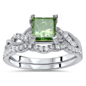 Green Princess Cut 1 1/5ct White Gold Diamond Bridal Set by Yaffie