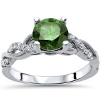 Green Round Diamond Engagement Ring in Yaffie White Gold Bridal Set (1 1/6ct)