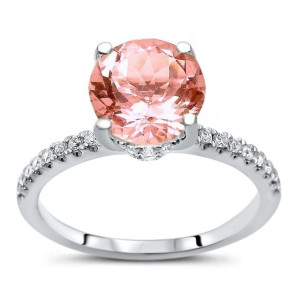 Yaffie White Gold Morganite Diamond Engagement Ring, Sparkling with 1 2/5ct TGW Round-cut Brilliance