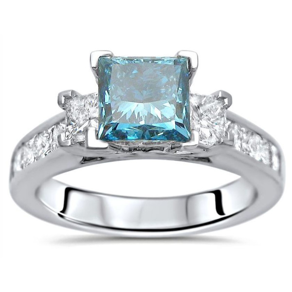 Blue Princess-cut Beauty: Yaffie 1 3/4ct TDW White Gold 3-stone Diamond Engagement Ring