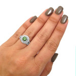 Green Round Diamond Double Halo Bridal Set with 1 3/4ct TDW in Yaffie White Gold Engagement Ring
