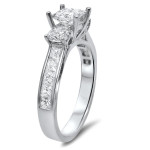 Sparkling Yaffie Engagement Ring: 1.75ct TDW Princess Cut Diamond on White Gold with 3 Stone Clarity Enhancement.