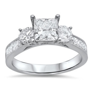 Sparkling Yaffie Engagement Ring: 1.75ct TDW Princess Cut Diamond on White Gold with 3 Stone Clarity Enhancement.