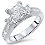 1.75ct TDW Princess-cut 3-stone Diamond Engagement Ring in White Gold by Yaffie