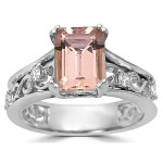 Mesmerizing Morganite and Diamond Engagement Ring with 1 3/4ct TGW Emerald-cut Stone and 1/6ct TDW Sparkling Diamonds in White Gold by Yaffie.