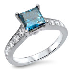 Blue Princess-cut Diamond Yaffie Engagement Ring in White Gold, 1.6 CT