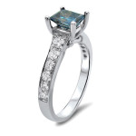 Blue Princess-cut Diamond Yaffie Engagement Ring in White Gold, 1.6 CT