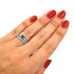 Sparkling Blue Diamond Engagement Ring Set - Yaffie White Gold 1.6 Carat Total