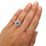 Floral Blue Round Diamond Engagement Ring, 1 3/5 ct TDW, in White Gold by Yaffie.