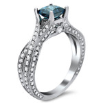 Princess-Cut Blue & White Diamond Engagement Ring - Yaffie 1.6 ct White Gold