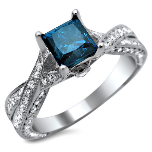 Princess-Cut Blue & White Diamond Engagement Ring - Yaffie 1.6 ct White Gold