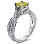 Canary Yellow Princess Cut Diamond Engagement Ring with 1 3/5ct TDW, Crafted in White Gold by Yaffie
