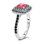 Yaffie Custom Pink Cushion Sapphire Ring with Black Diamond Halo and White Gold (1 3/5ct TGW) for Engagements