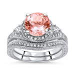 Morganite Diamond Bridal Set with White Gold and 1.6ct Total Gem Weight