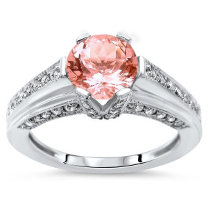 Round-cut Morganite Diamond Engagement Ring in Yaffie White Gold with 1 3/5ct TGW