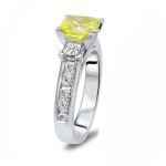 Canary Yellow Princess-cut Engagement Ring with 1 4/5ct TDW and White Gold 3-stone Diamonds by Yaffie