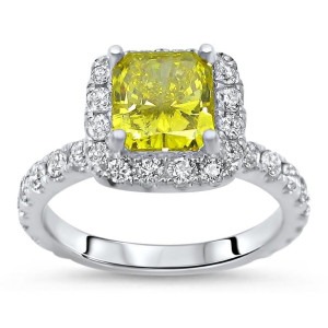 Radiant Yellow Diamond Engagement Ring with 1 5/6 ct TDW in White Gold by Yaffie