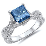 Princess-cut Blue Diamond Ring with 1.875ct TDW in Yaffie White Gold