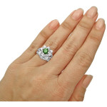 Lotus Flower Bridal Set with Green Round Diamond, Yaffie White Gold 1 7/8ct TDW