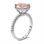 White Gold Engagement Ring Featuring Round-cut Morganite and Diamonds - Yaffie 1.9ct Total Gem Weight