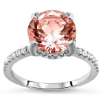 White Gold Engagement Ring Featuring Round-cut Morganite and Diamonds - Yaffie 1.9ct Total Gem Weight