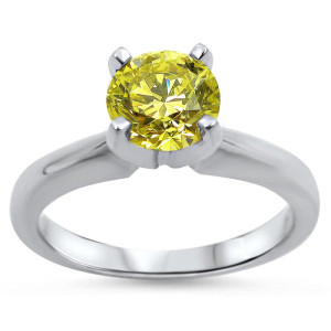Canary Sparkle: Yaffie White Gold 1/2ct Round Yellow Diamond Engagement Ring.