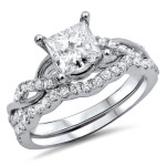 Sparkling Princess-cut Diamond Bridal Set in White Gold by Yaffie, Enhanced for Crystal Clarity, Totaling 1 Carat TDW