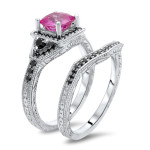 Yaffie ™ Bespoke White Gold Pink Sapphire and Black Diamond Engagement Set with 1ct TGW and 1/3ct TDW