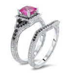 Yaffie™ Custom Makes White Gold Engagement Ring Set with 1ct Pink Sapphire and 1/3ct Black Diamond
