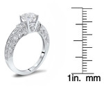 Yaffie 1ct TGW Round Moissanite and 1/2ct TDW Diamond Ring in White Gold, Perfect for Your Engagement.