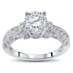 Yaffie 1ct TGW Round Moissanite and 1/2ct TDW Diamond Ring in White Gold, Perfect for Your Engagement.