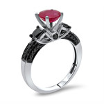Yaffie™ Custom White Gold Engagement Ring with 1ct TGW Round Red Ruby and 3/4ct TDW Black Diamond