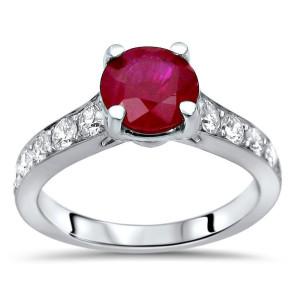 Sparkling Ruby and Diamond Engagement Ring with 1ct TGW and 1/2ct TDW in White Gold by Yaffie