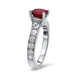 Sparkling Ruby and Diamond Engagement Ring with 1ct TGW and 1/2ct TDW in White Gold by Yaffie