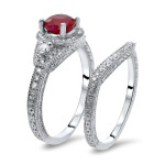 Bridal Set: Yaffie Radiant Ruby with Dazzling Diamonds, 1ct TGW & 2/5ct TDW in White Gold
